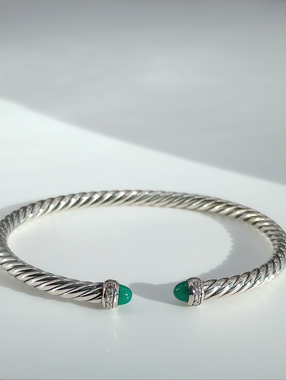 David Yurman Cable Flex Sterling Silver with Diamonds and Green Onyx 4mm